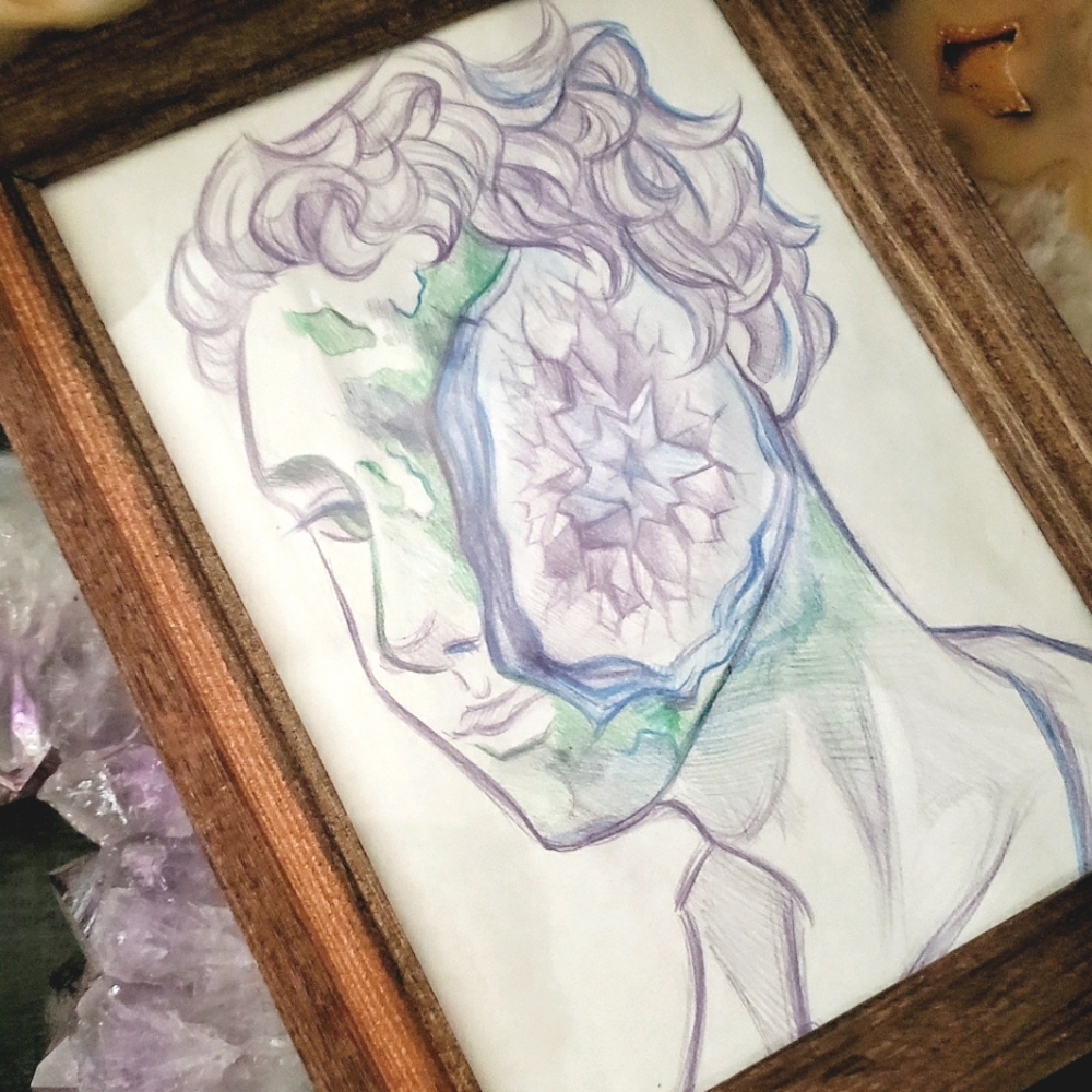 Amethyst Geode Original color pencil portrait art